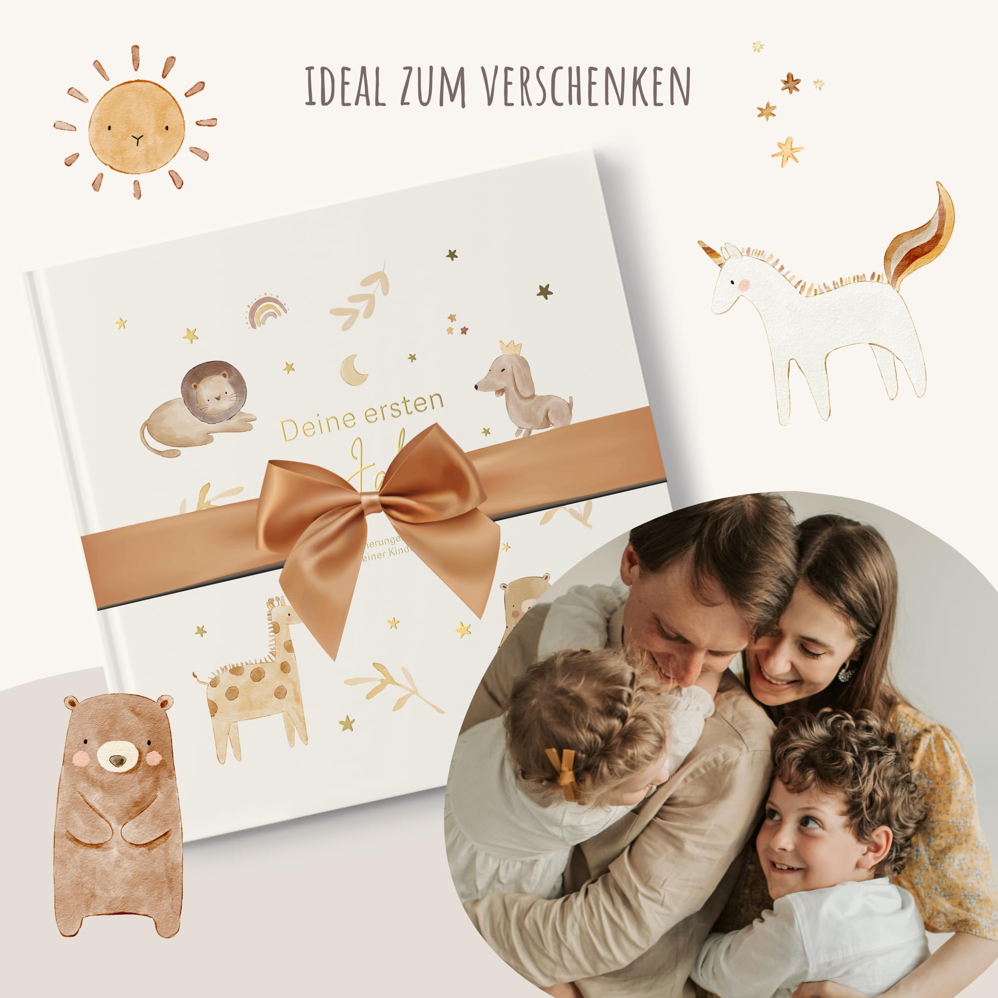 MeinBaby123® Kinderalbum Deine ersten 10 Jahre hochwertig vergoldet, Erinnerungsalbum, Geschenk zur Geburt, Fotoalbum Kinder, Tagebuch Kinder, Album Erinnerungsbuch, Geschenk Kind
