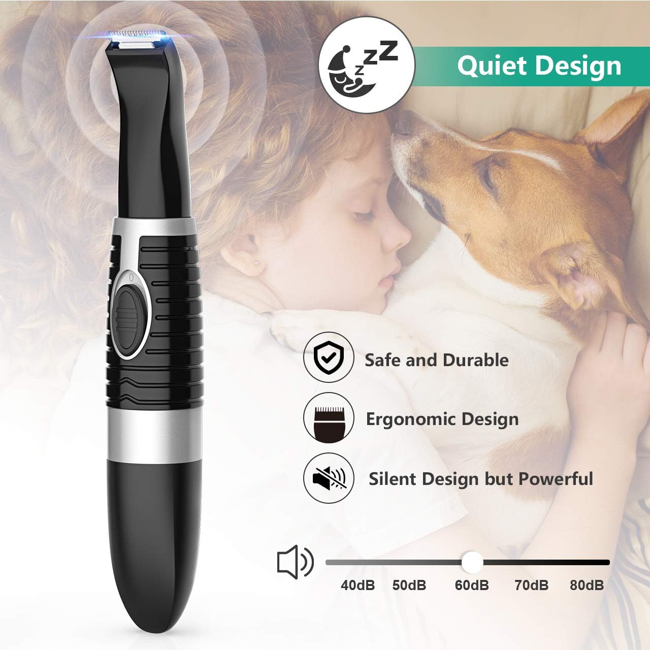 oneisall Dog Clippers,Cordless Small Pet Hair Trimmer,Low Noise Grooming Tool for Trimming Dog's Hair Around Paws, Eyes, Ears, Face, Rump-Black