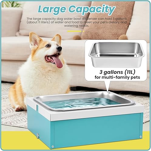 Miniatura 2 de Dispensador automático de agua para perros grandes, recipiente de acero inoxidable y contenedor de almacenamiento de alimentos para perros (11