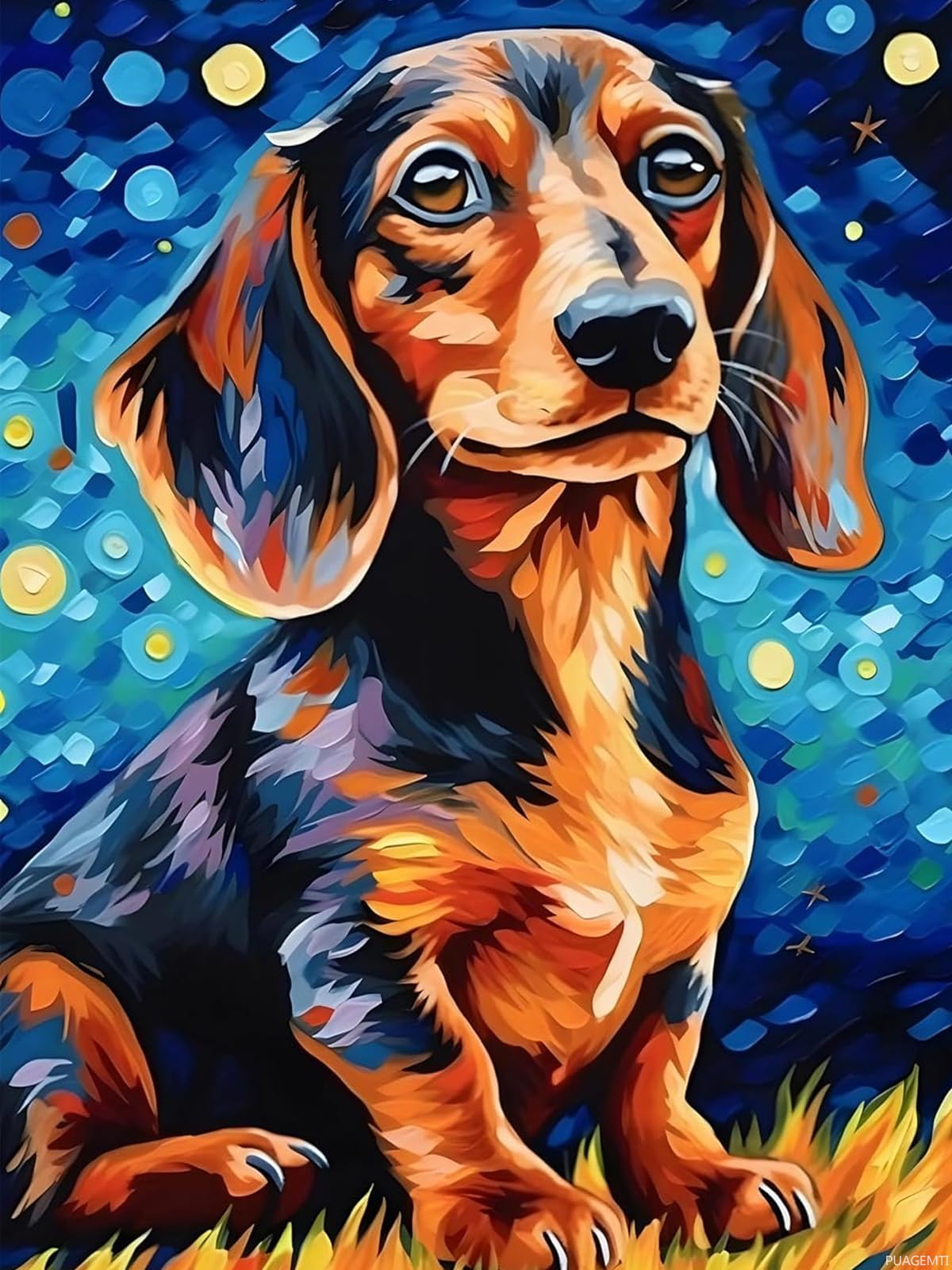 PUAGEMTI Animals Diamond Painting Kits for Adults, 5D Dachshund Under Stars Diamond Art Kits, Full Round Rhinestone Embroidery Art Crafts Gift for
