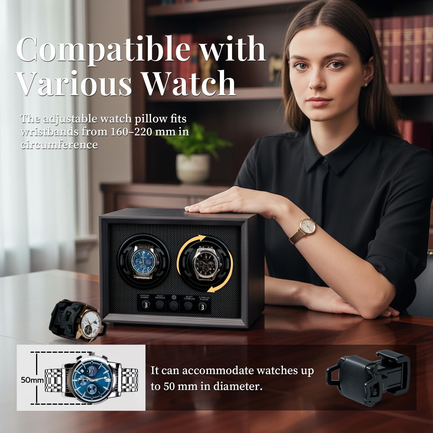 Mcbazel Double Watch Winder for Automatic Watches, Dual Watch Winder Box with 5 Modes, Quiet Motor, Ideal Gift for Men, Father, Women - Black