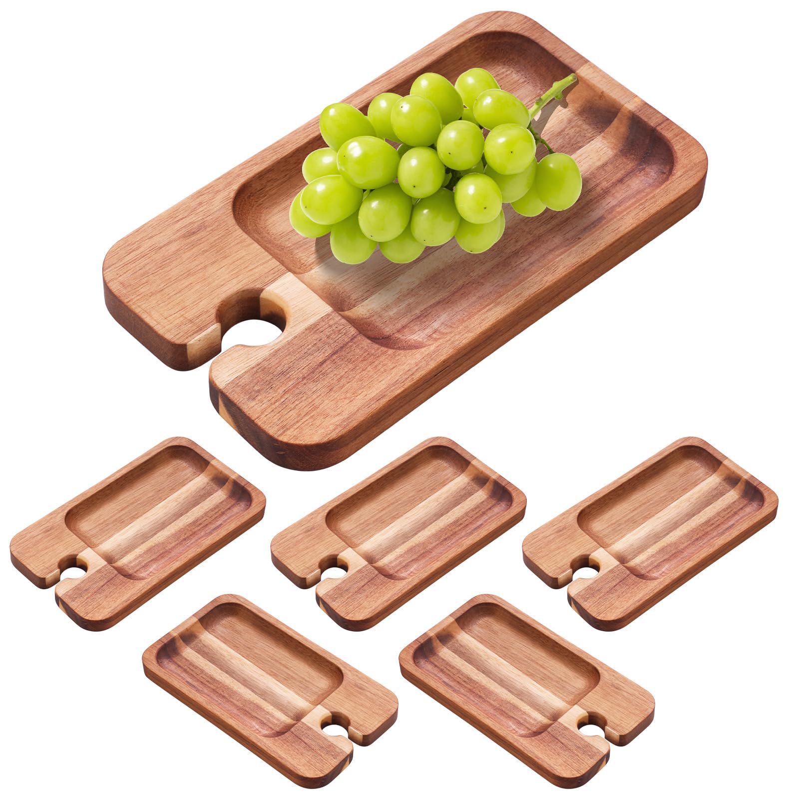 Cbwerbb Burlywood 6Pcs Wood Serving Platters And Trays,21X12x1.5cm Wine Appetizer Plates With Wine Glass Holder, Wooden Mini Charcuterie Boards Cheese Board For Display Fruit Snacks Appetizer Sushi Food