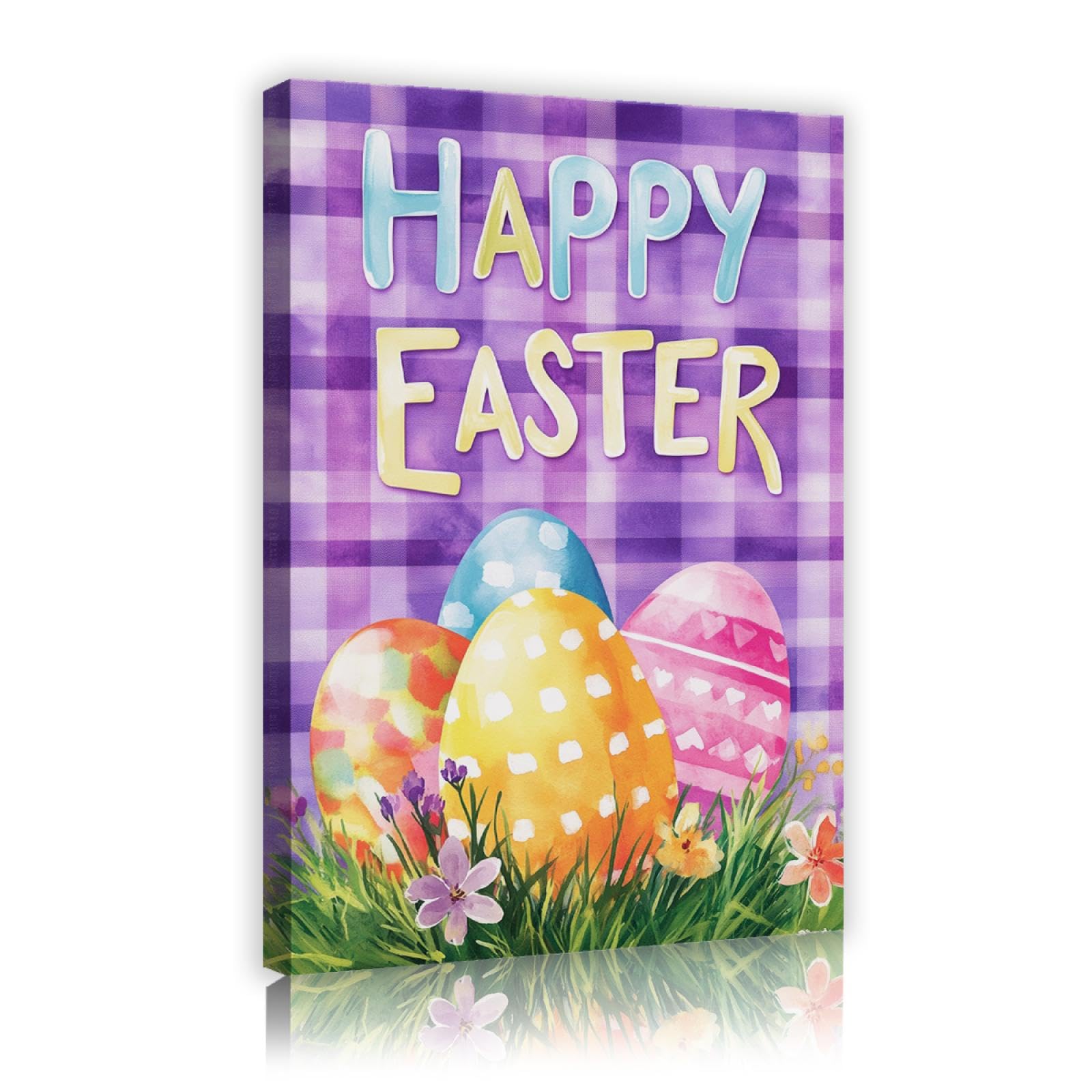 ハッピーイースターの壁の装飾かわいい動物と花のキャンバスアートイースターバニーと卵のキャンバス絵画コーヒーショップの装飾のための印刷 イースター 壁面, image size:1600x1600