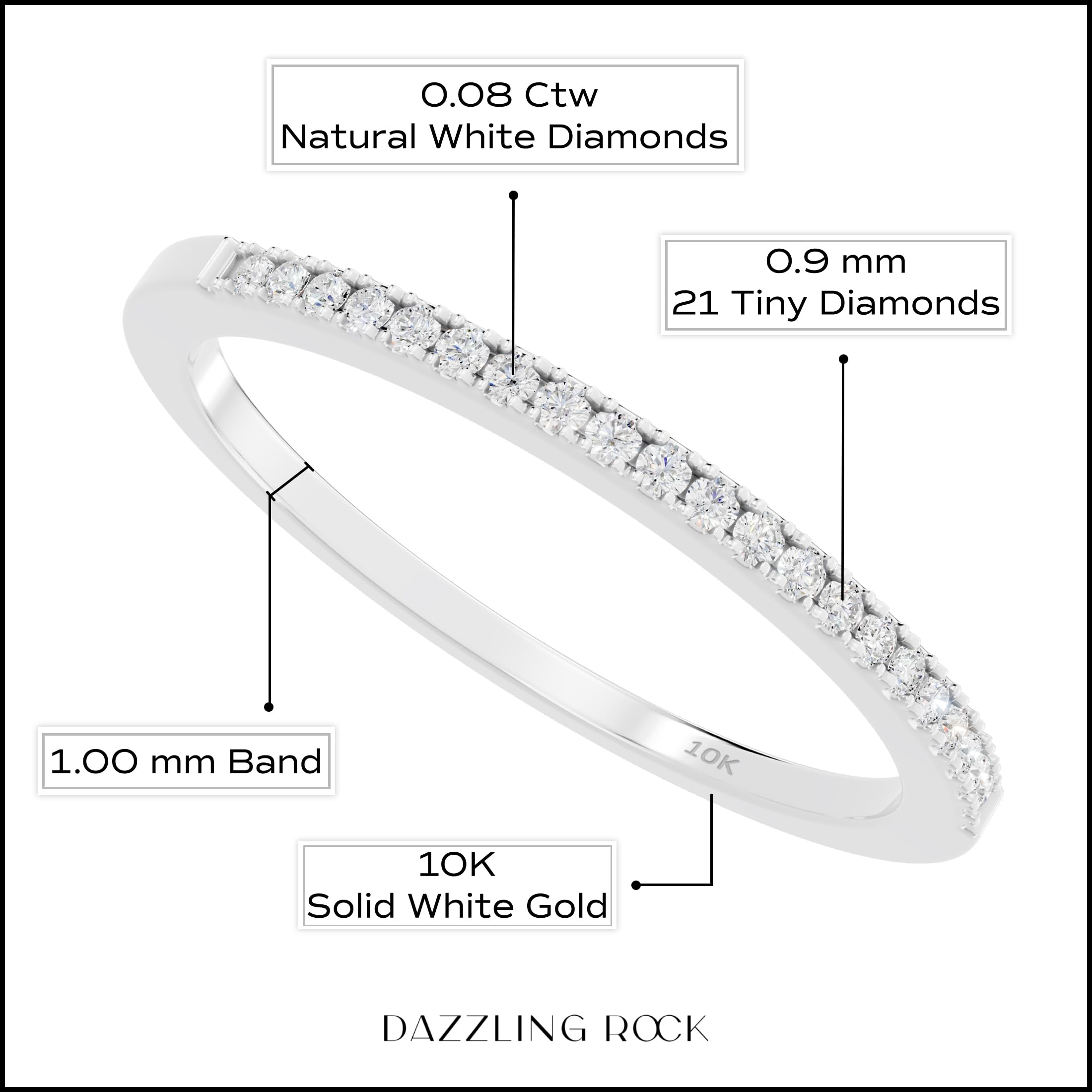 Dazzlingrock Collection 0.08 Cttw Womens Diamond Wedding Band - Real Round Natural White Diamond Minimalist Thin Stackable Ring for Her in 10K Solid Gold - 4