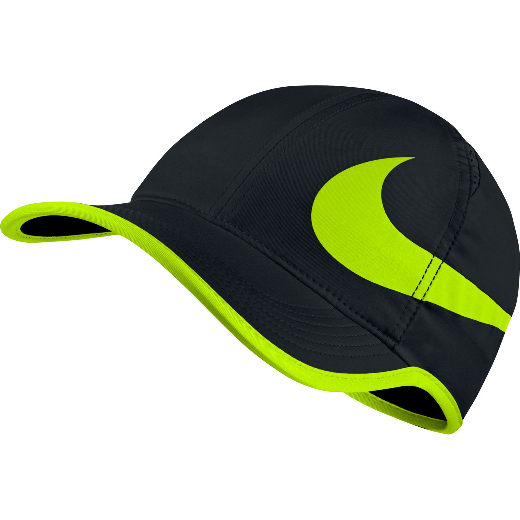 Nike Unisex Featherlite Aerobill Swoosh Hat Black Volt 864100 010