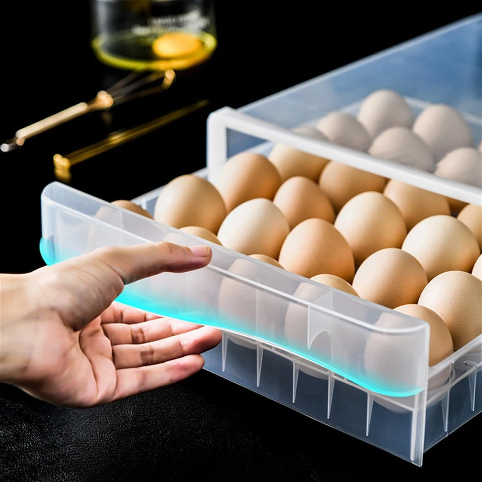 Suministros de Cocina, Soporte Transparente for refrigerador, Organizador de Huevos, Caja de Almacenamiento for Huevos, cajón, Bandeja for Huevos de una/Doble Capa(Single Layer)