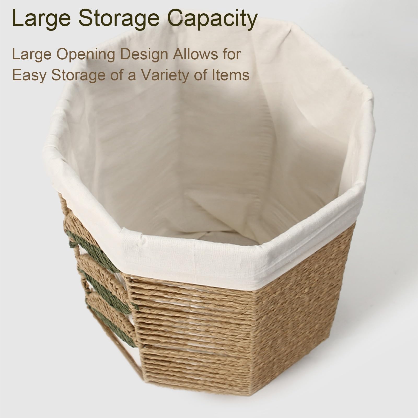 Cesta Ropa Sucia Tejido con Cuerda de Papel, Cesto Colada con Forro de Tela, Decorativo Barreño Ropa Estilo Pastoral(Large)