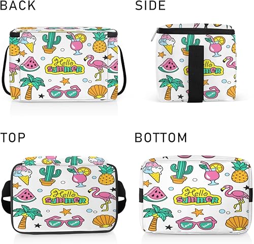 Miniatura 4 de QsirBC Bolsa de almuerzo aislada con diseño de flamencos de dibujos animados de verano, para mujeres, reutilizable, bolsa cuadrada de comida para