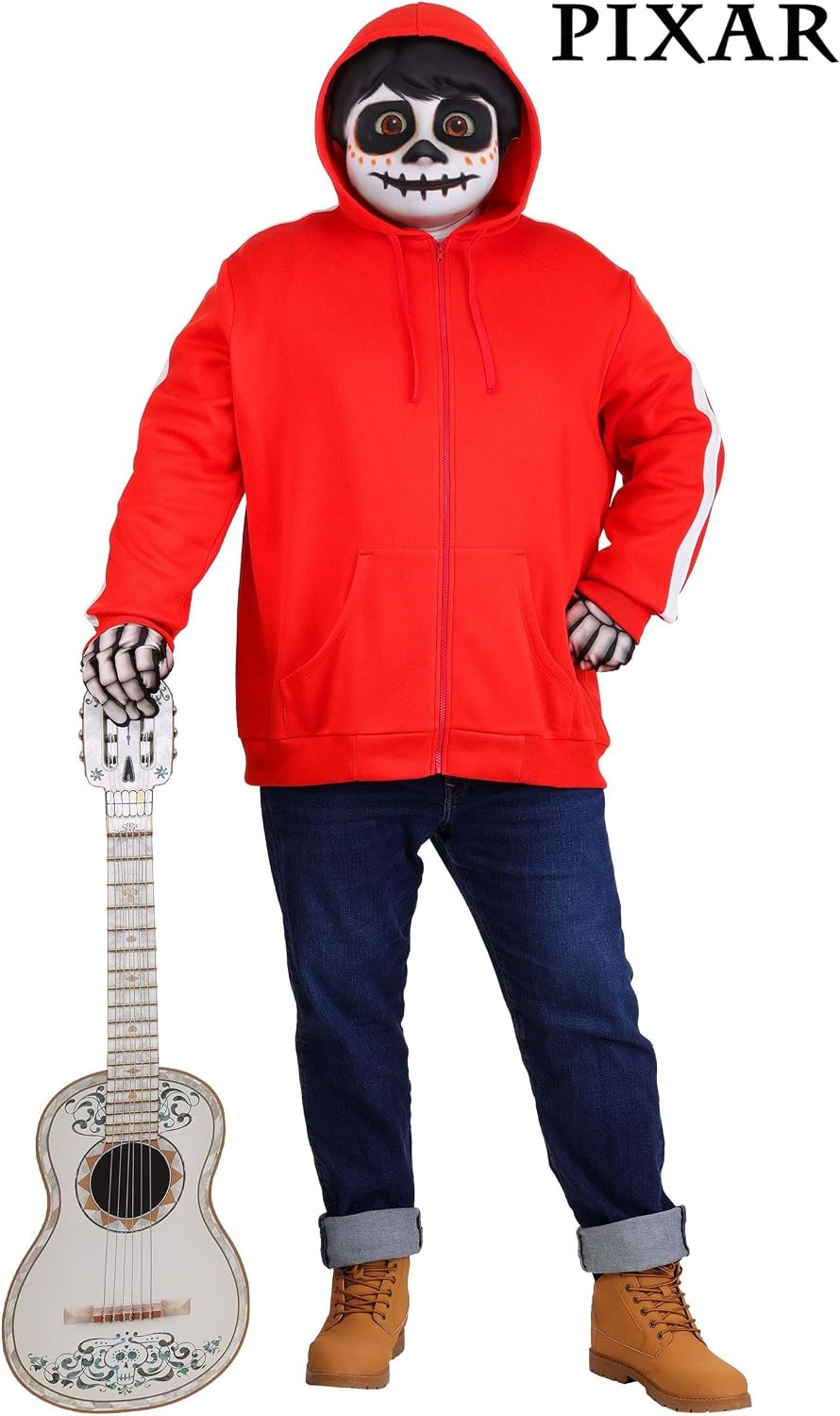 Plus Size Disney Pixar Coco Miguel Adult Halloween Costume with Sweatshirt, Gloves, Mask - Officially Licensed