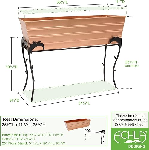 Miniatura 2 de Achla Designs Caja de flores grande de cobre con soporte de flora, 25 pulgadas de alto