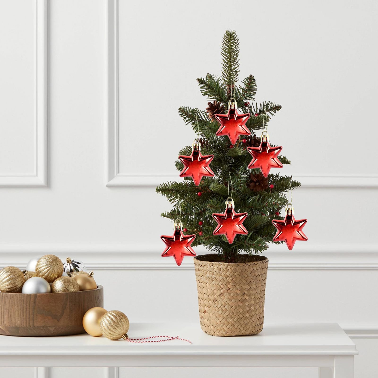 Pack of 12 Christmas Tree Decorations, Shatterproof Star Hangers, Plastic Poinsettia Ornament, Decorative Pendants - Image 4