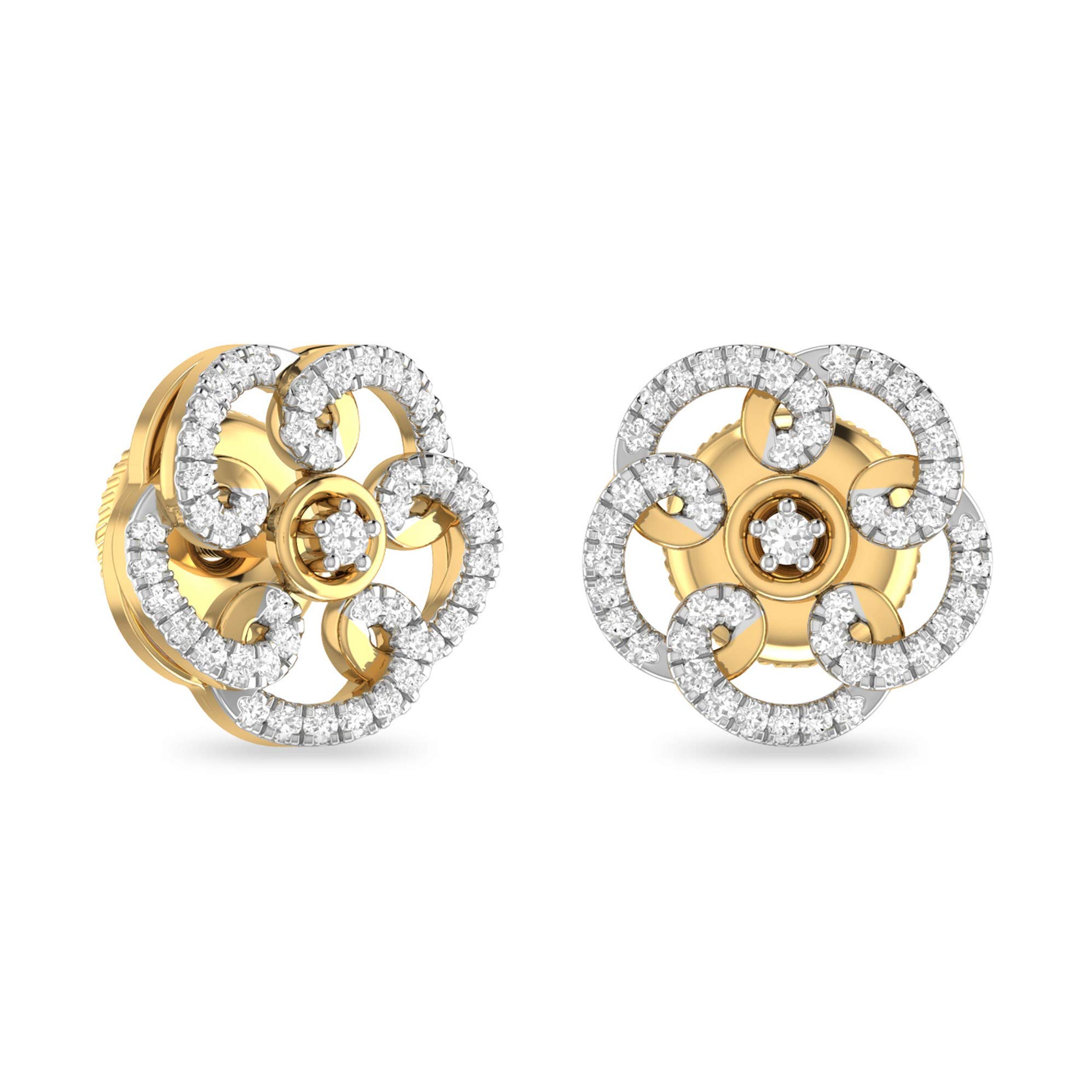 Yellow Gold and Diamond Stud Earrings for Women-image-48