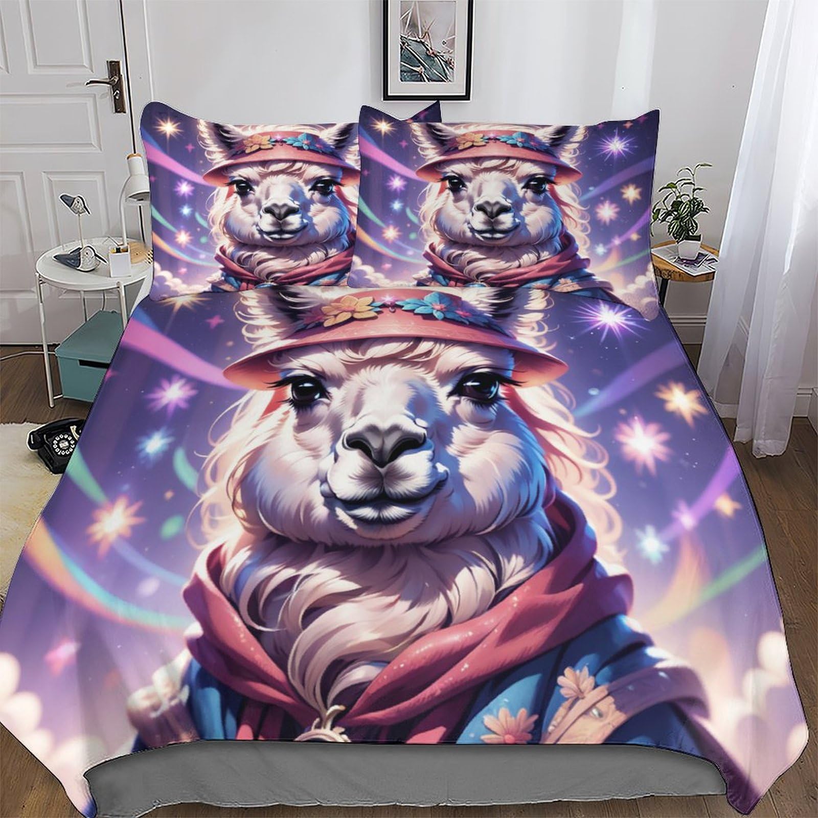 Housse de couette douce 200x200cm alpaga avec taies d'oreiller et fermeture éclair
