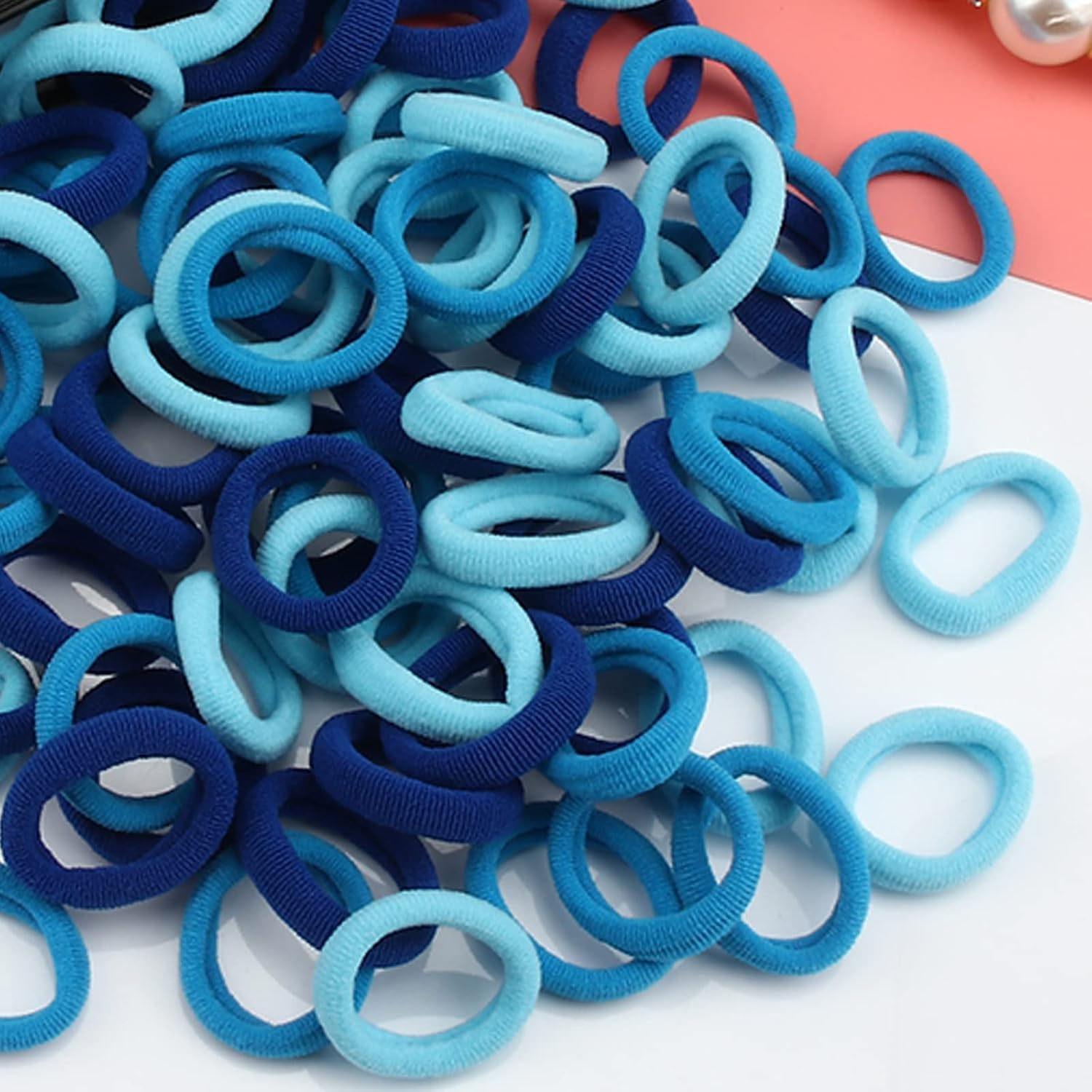Diversa Cotton Mini Rubber Bands Elastic Hair Ties, Small Baby Hair Bobbles Ponytail Holder for Kids Girls & Women, 2.5 cm in Diameter, Pack of 100 (Blue)-picture-28