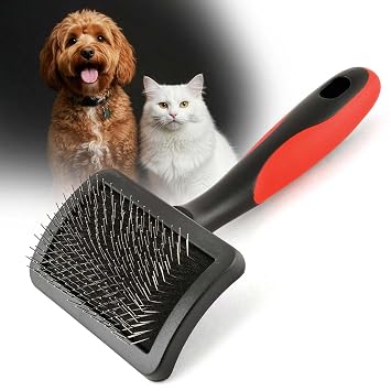 Jeffers Pet Hard Pin Universal Slicker Brush for Dogs, Cats, Horses Firm Bristles Grooming Tool, Detangling, Tangle Free Coat, Mats, Shedding, Curved Head, Travel Friendly, Easy Storage - Small