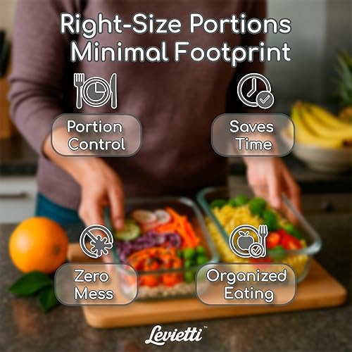 Miniatura 7 de Levietti 2-Pack Borosilicate Glass Storage Containers with Lids 35oz, Airtight Leakproof Glass Food Storage for Leak-Free Fresh Meals, Leftovers,