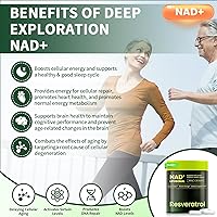 Vista 2 de Suplemento NAD, nicotinamida liposomal ribósido resveratrol 250 mg, alternativa a NMN, suplemento NAD de alta pureza para mujeres y hombres