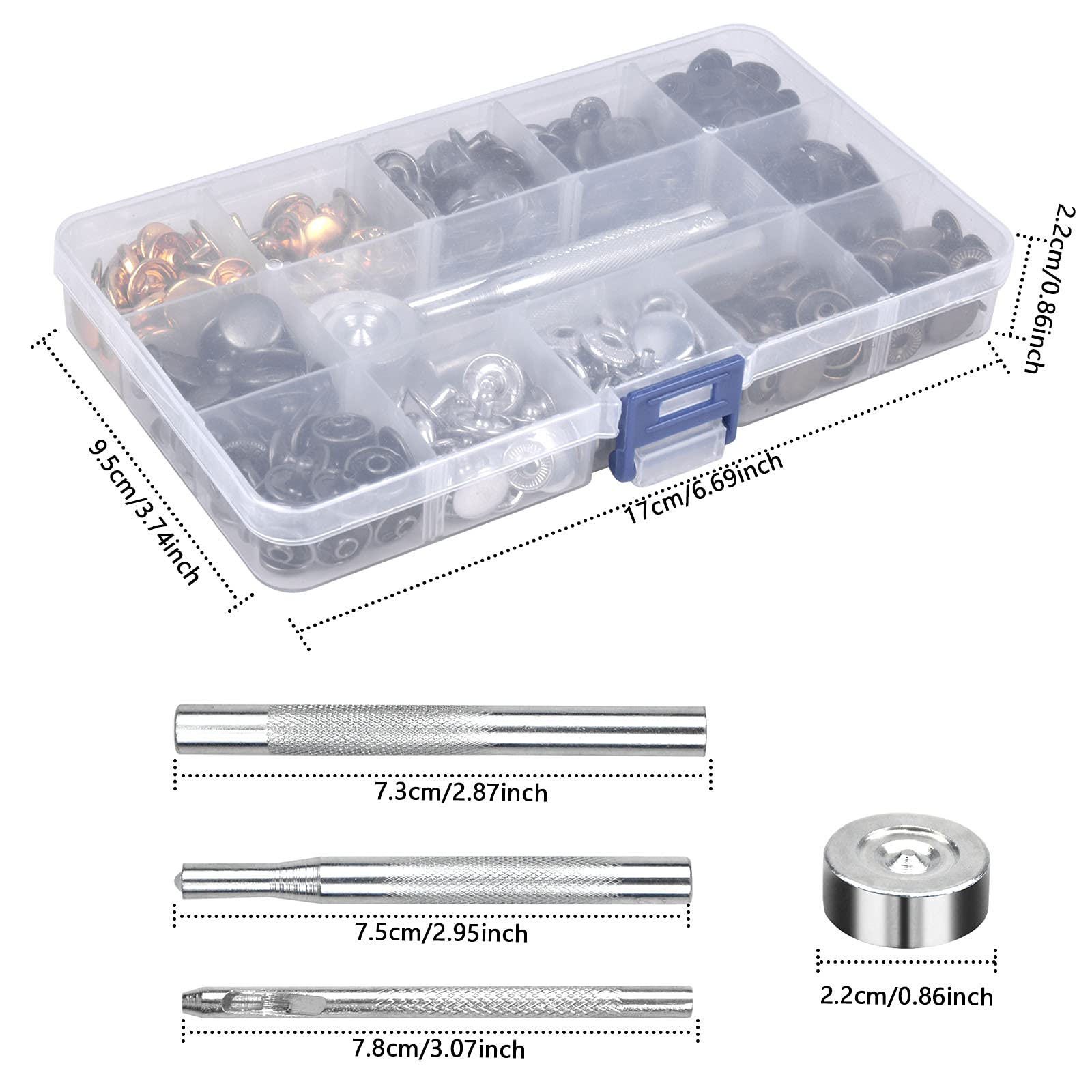 Kit De 60 Boutons Pression Métal 15mm | 6 Couleurs | Sans Couture + Outils | Pour Jean, Cuir, Veste Et DIY