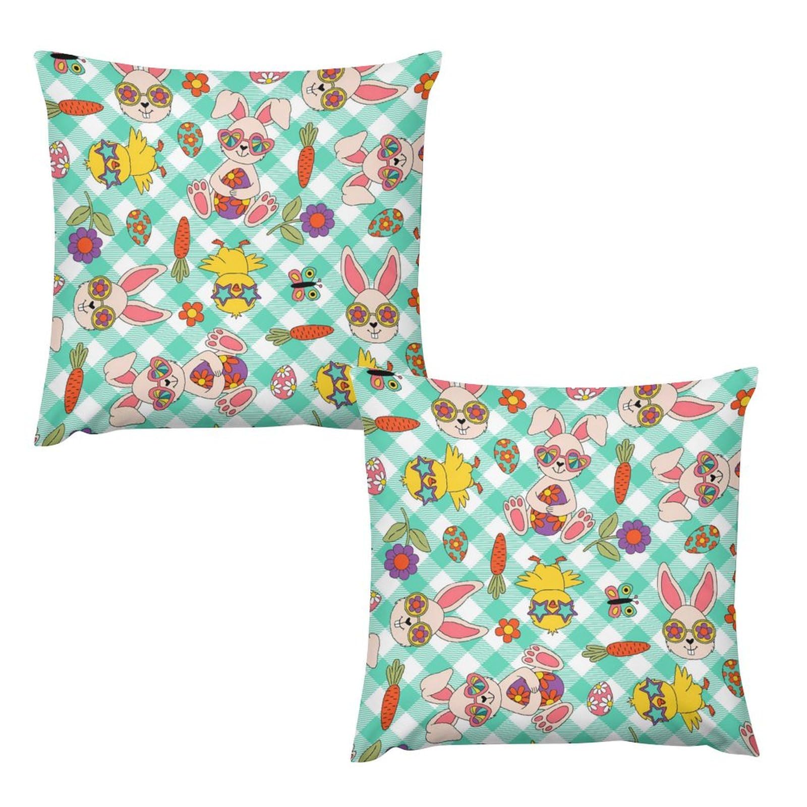 KWQDOZFRabbit Duck Green Checkered Pillow Covers Set of 2 Sofa Throw Pillow Cases 18"x18" Farmhouse Couch Fall Pillows Protector Outdoor Travel Velvet Decorative Pillowcase with Zipper
