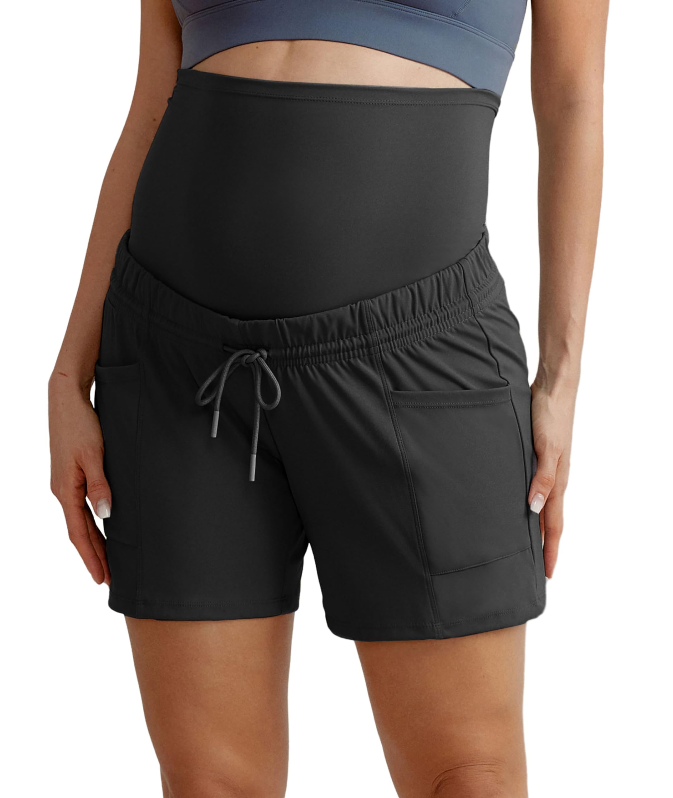 Maacie Pantalones cortos de embarazo con cordón para entrenamiento