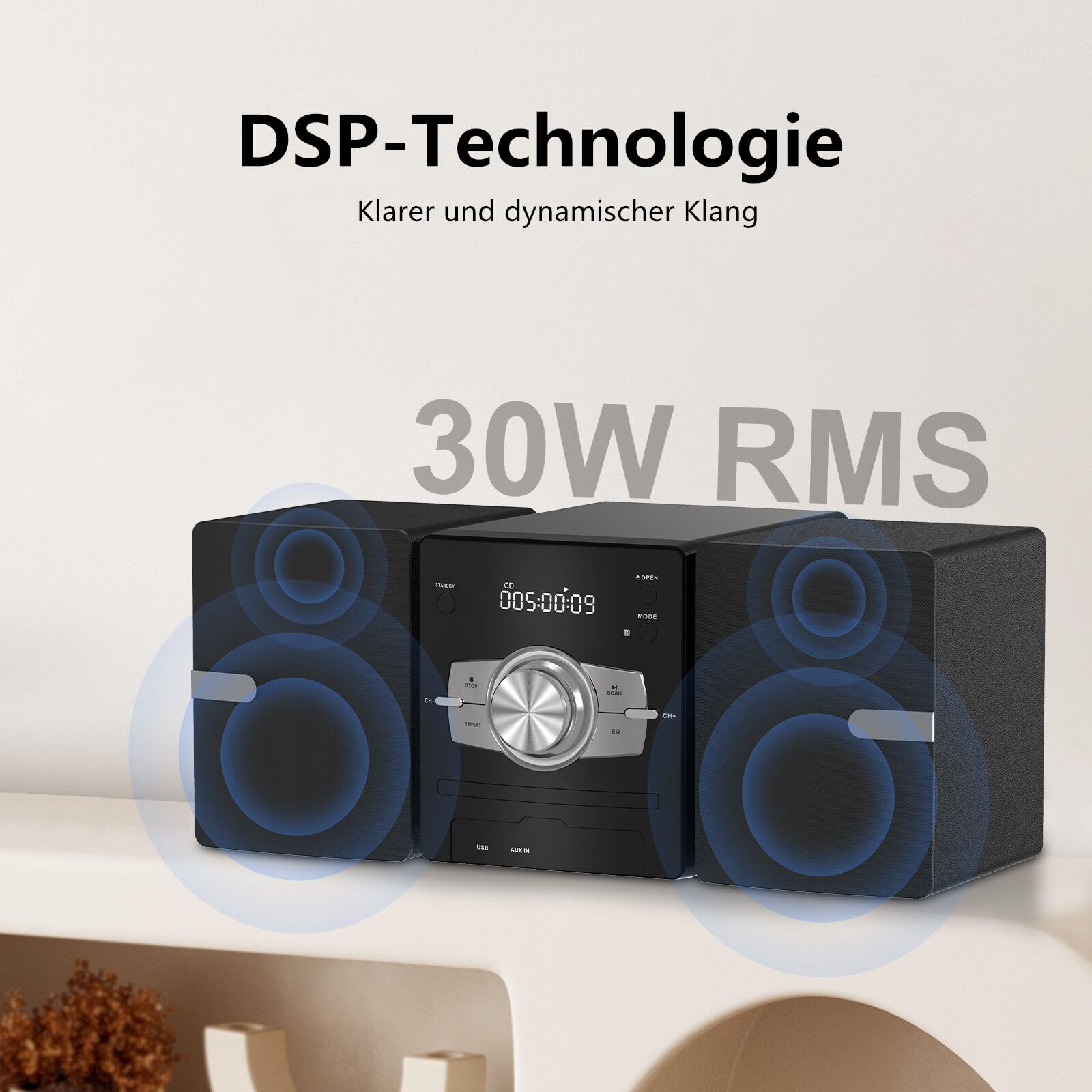 Mini Component Stereo CD 30W RMS Lettore CD FM Bluetooth USB AUX Telecomando