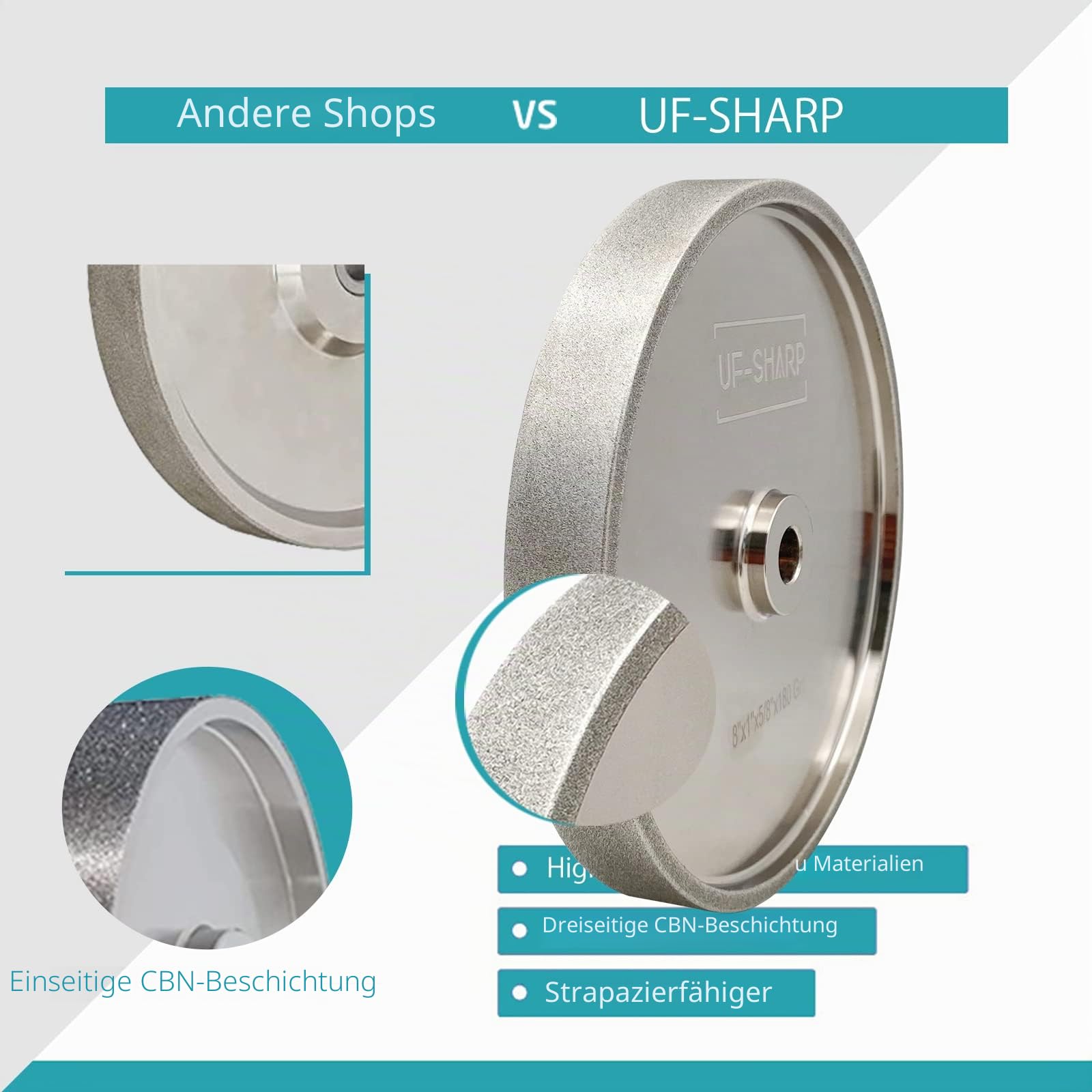 CBN Schleifscheibe 150mm, 12.7mm Dorn * 25mm Breit, für alle Arten von 6 Zoll Tischschleifern (Körnung 320)