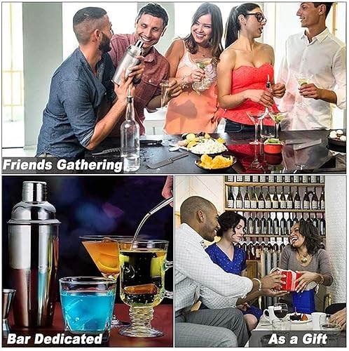 Miniatura 7 de ONOTEC Juego de coctelera de 17 piezas, kit de barman perfecto para mezclar bebidas, herramientas de barra de acero inoxidable con soporte
