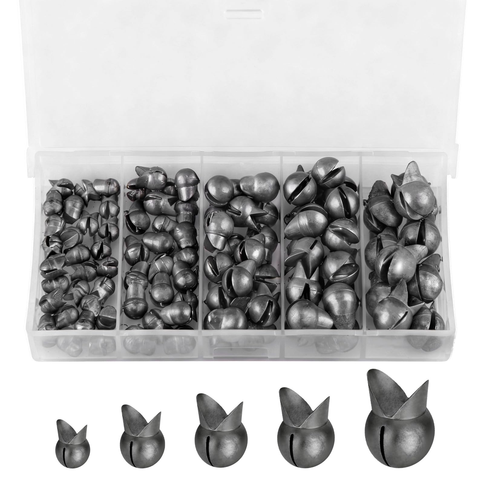 Alwonder 100-Pack Removable Split Shot Fishing Weights Sinkers Reusable Clip on Egg Sinkers for Fishing Line Tackle Trout Bass Crappie Fishing Gear Assortment Duckbill/Round/Oval