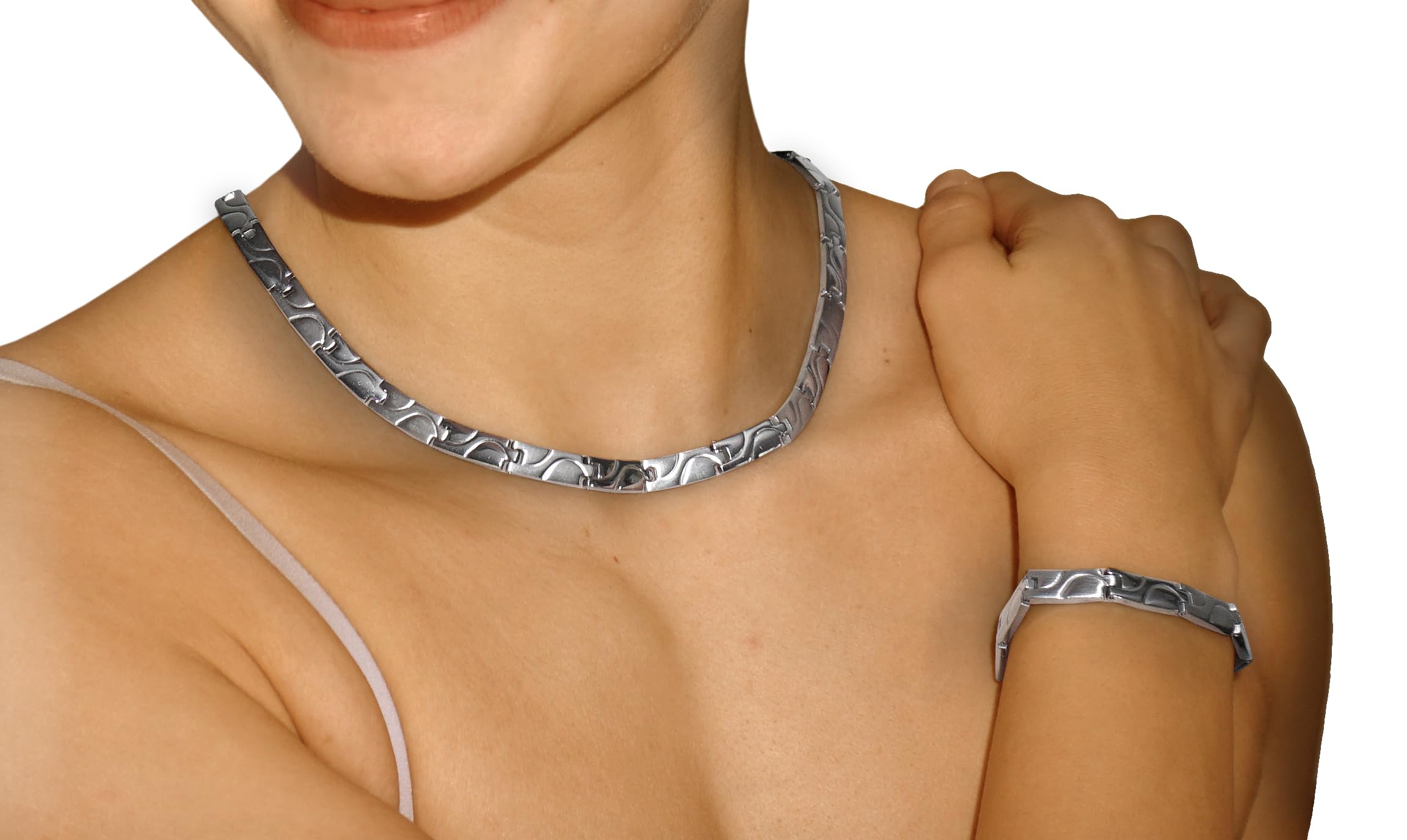 Soul-Cats traumhaftes Set Edelstahl Collier und Armband Silber matt glänzend für Damen in Geschenkverpackung