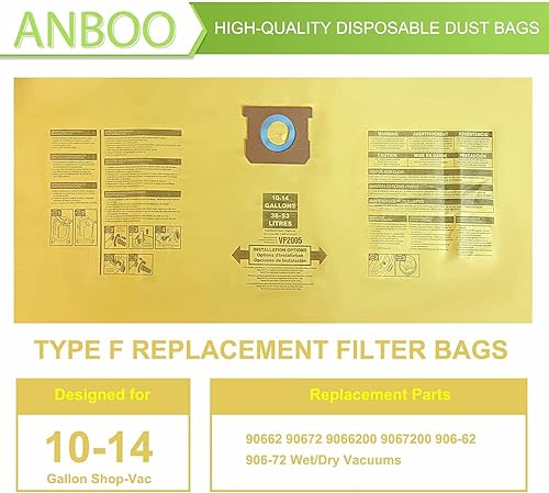 Miniatura 9 de Vac 90661 9066100 Tipo E Bolsa de vacío en seco y húmedo para Shop Vac Bolsas de filtro desechables de 5 a 8 galones (amarillo-6 piezas)