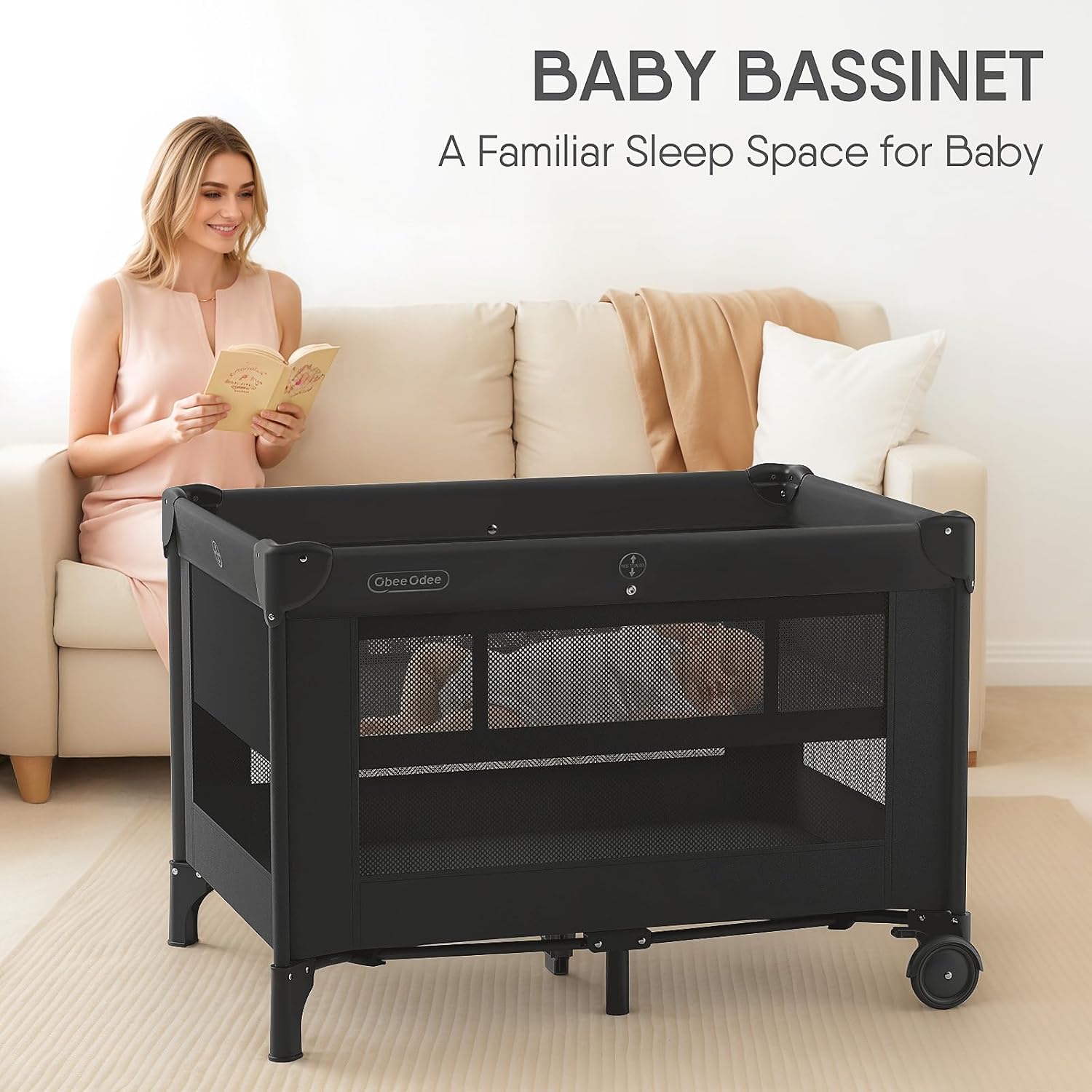 Obee Odee 4-in-1 Baby Bassinet with Playard, Sleeper Nest, Changing Table, Mosquito Net & Canopy, Storage and Toys for Newborn to Toddler - Image 2