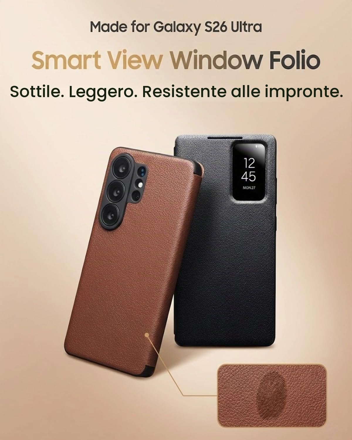 Custodia Folio per Samsung Galaxy S26 Ultra, Flip Cover con Finestra Smart View, Porta Carte Integrato, Cover Protettiva Sottile con Protezione Fotocamera(Black)