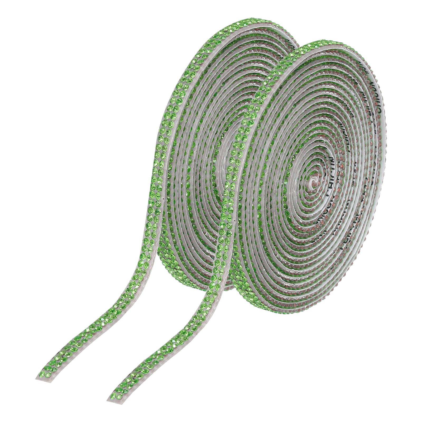 sourcing map 2Pcs Rhinestone Ribbon Self Adhesive Crystal Rhinestone Strips 0.4cm x 3 Yard Bling Rhinestone Ribbon Roll 2 Rows for DIY Crafts Wedding Clothing Nails Decoration, Light Green