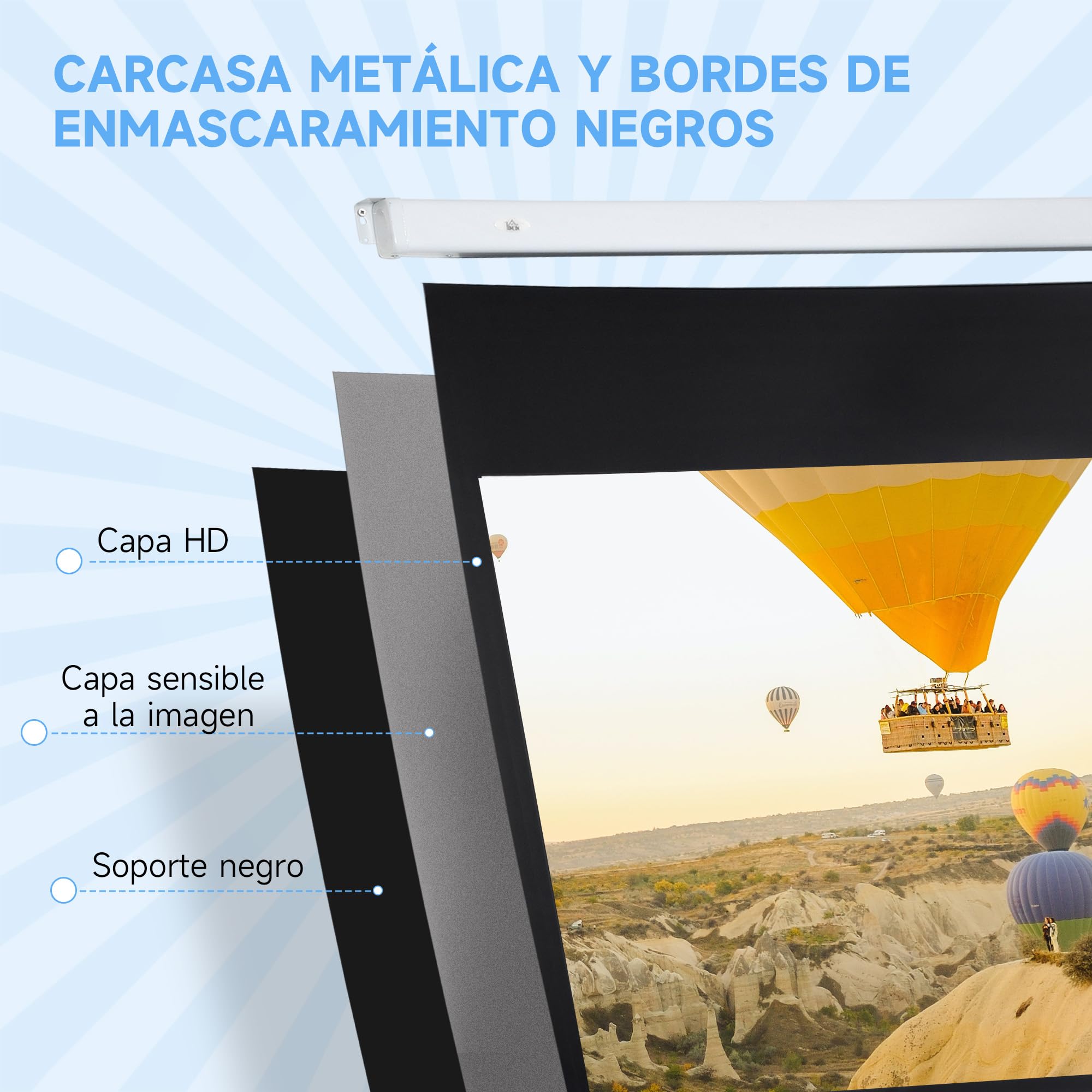 HOMCOM Pantalla Proyector 84 Pulgadas Pantalla de Proyección Portátil Formato 16:9 con Mando a Distancia para Interior y Exterior Cine en Casa Patio 186x105 cm Blanco