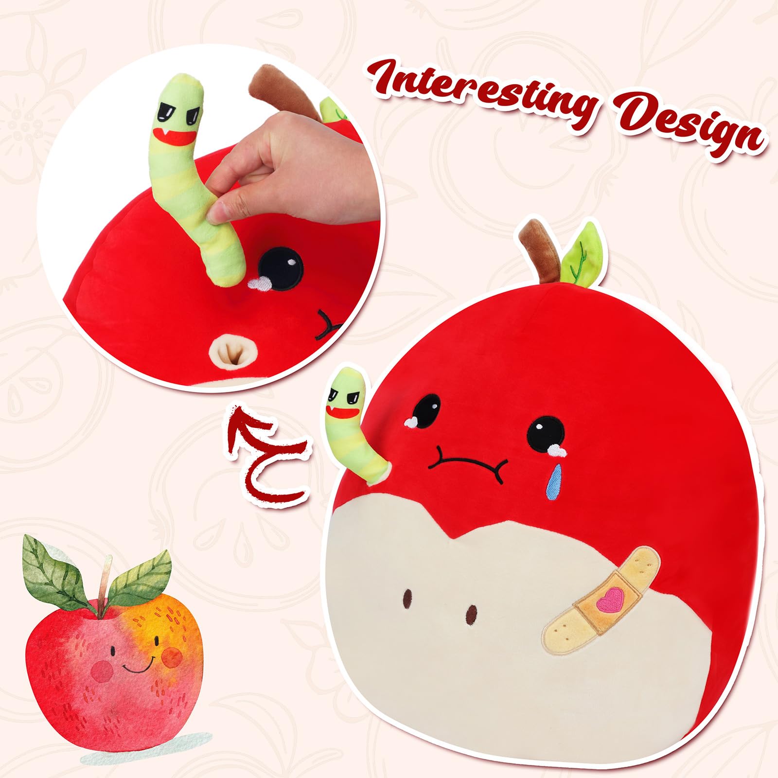 Peluche Colgante De Fruta Con Gusano – Llavero De Terciopelo Suave, Anti Estrés Y Decorativo Para Mochila, Bolso O Escritorio, Regalo Original Para Todas Las Edades