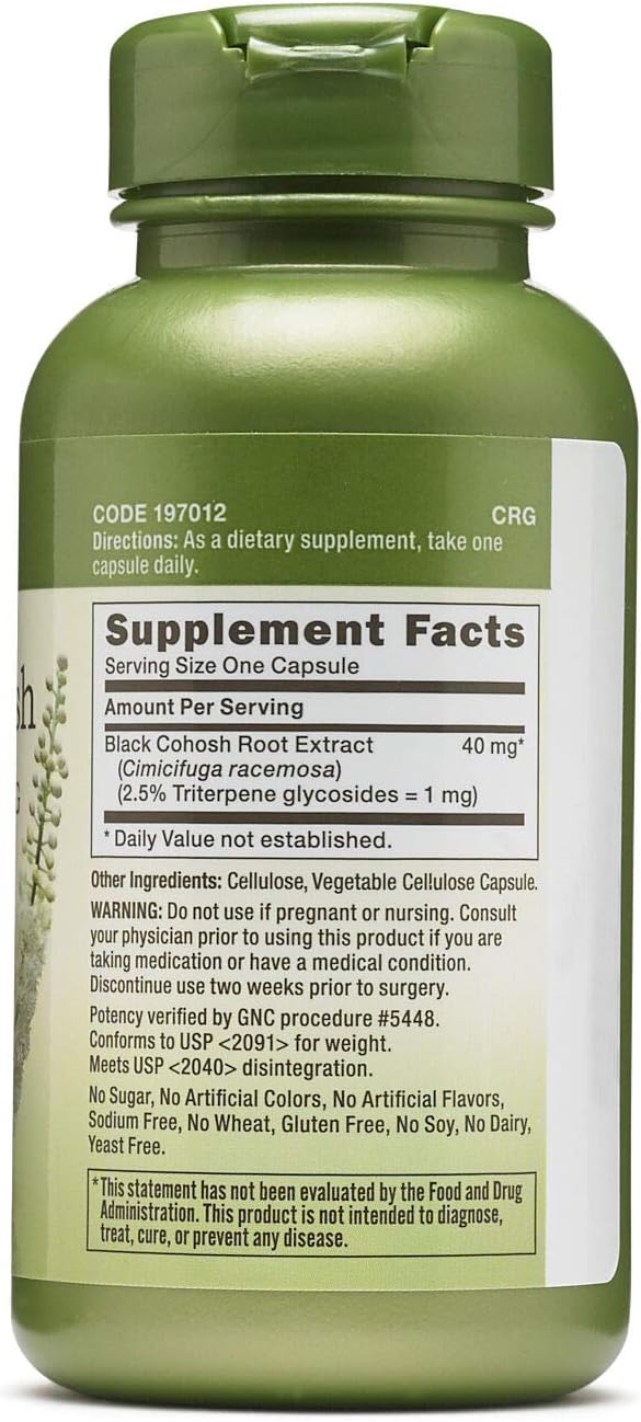 GNC Herbal Plus Black Cohosh Extract 40mg, 100 Capsules, Support for Menopause : Health & Household