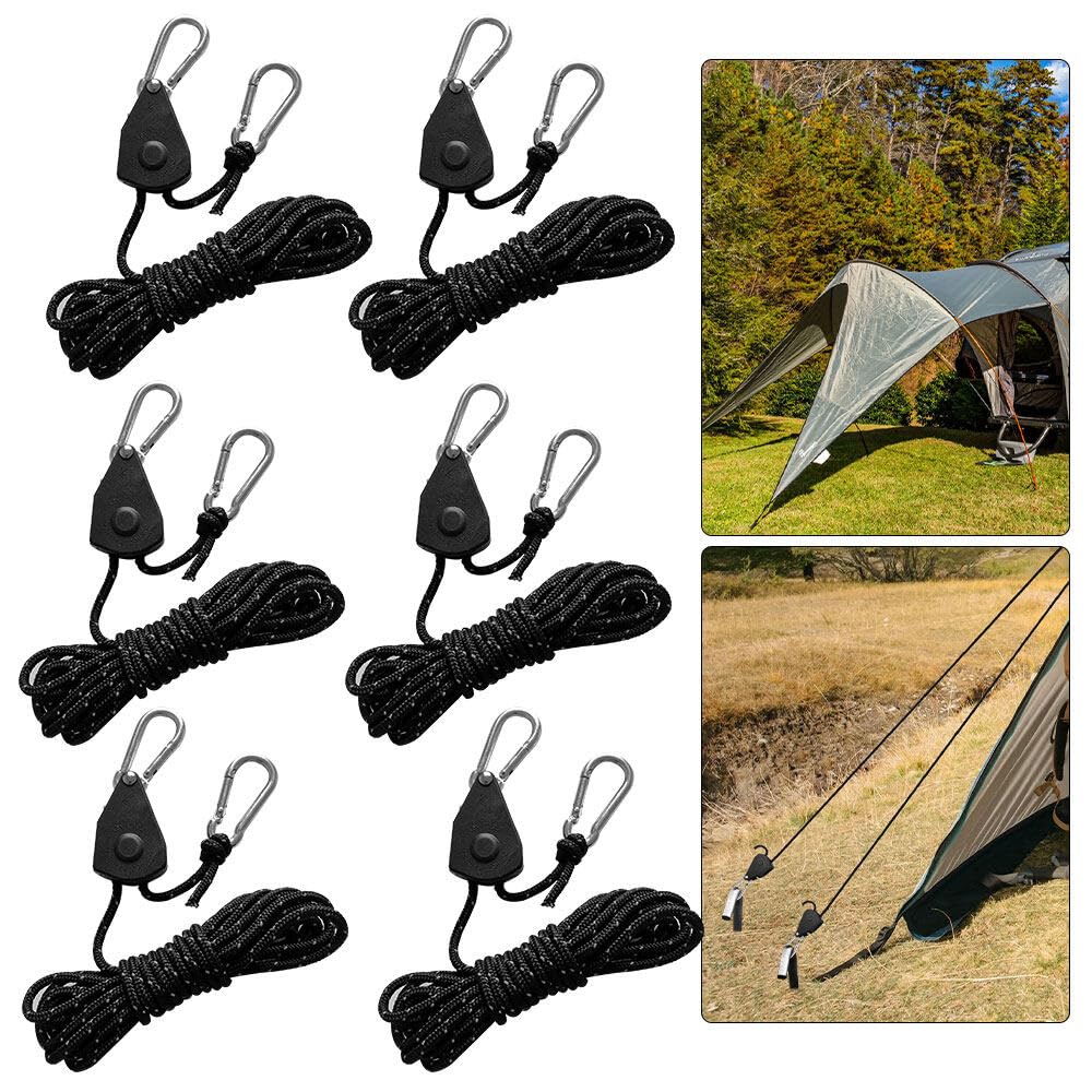 6 Stück Abspannseile Camping mit Ratsche, 16.4ft/5m, 4mm Abspannseile Reflektierend mit Seilspanner, Einstellbare Seilratsche mit Haken, Zeltschnur mit Spanner für Zelt Zeltplane Camping