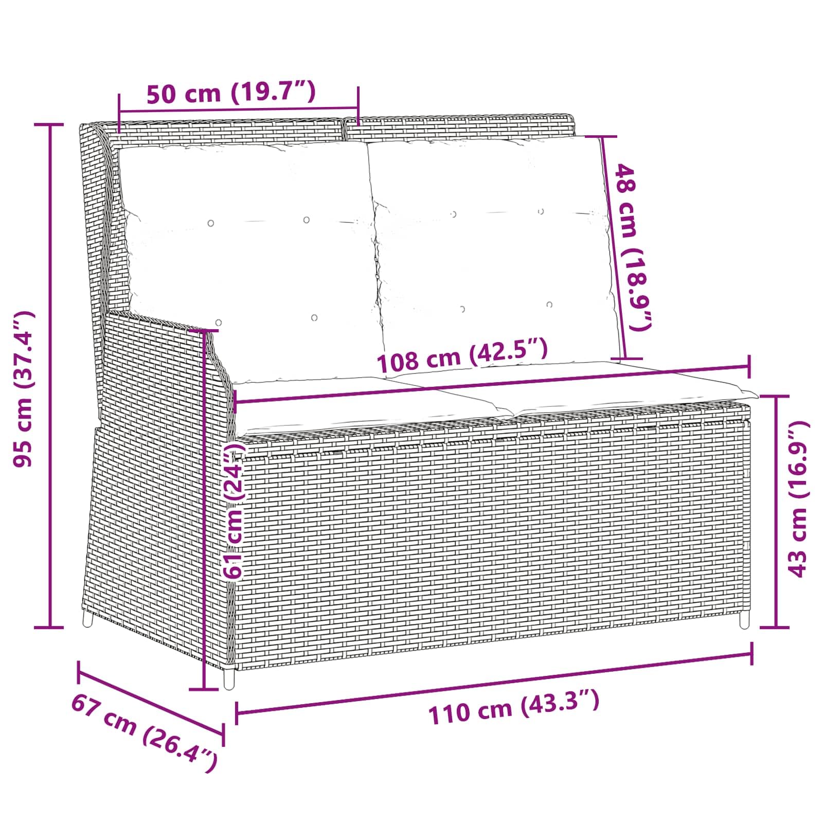 Hothingwell Ławka ogrodowa Beżowy Polyrattan Reclinable