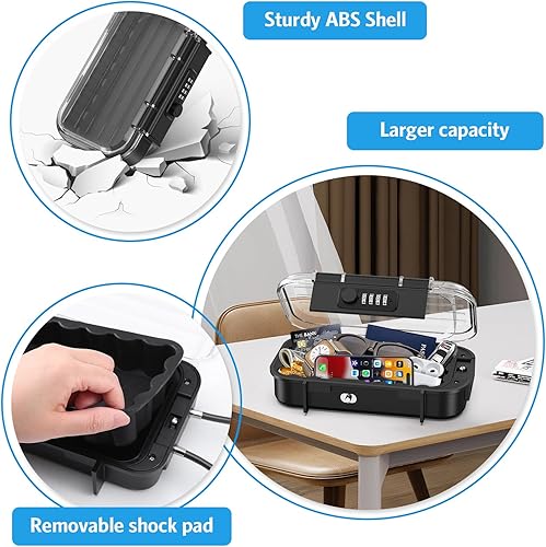 Miniatura 8 de AMIR Caja de seguridad impermeable, caja de seguridad para llaves con código, caja de seguridad de viaje personal antirrobo con cadena extraíble,