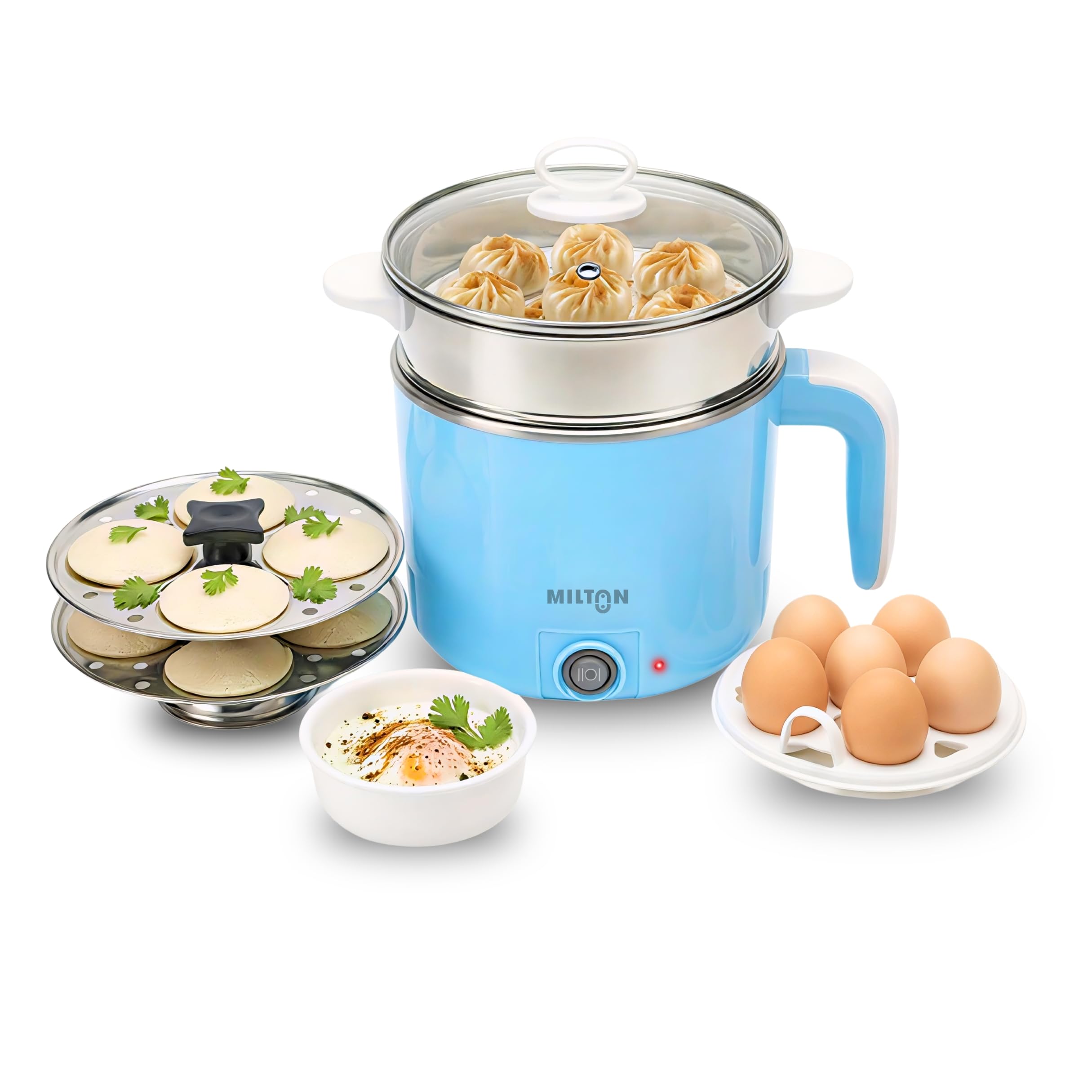 Milton Electric Kettle Multipurpose 1.2L | 600W Multi Cooker Kessel | 4-in-1 with Idli Stand (2 Plates), Steamer With St