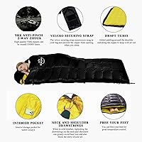 Vista 3 de Saco de dormir de plumón de 0 a 20 grados F para adultos, saco de dormir rectangular para clima frío de 4 estaciones para acampar y senderismo, se