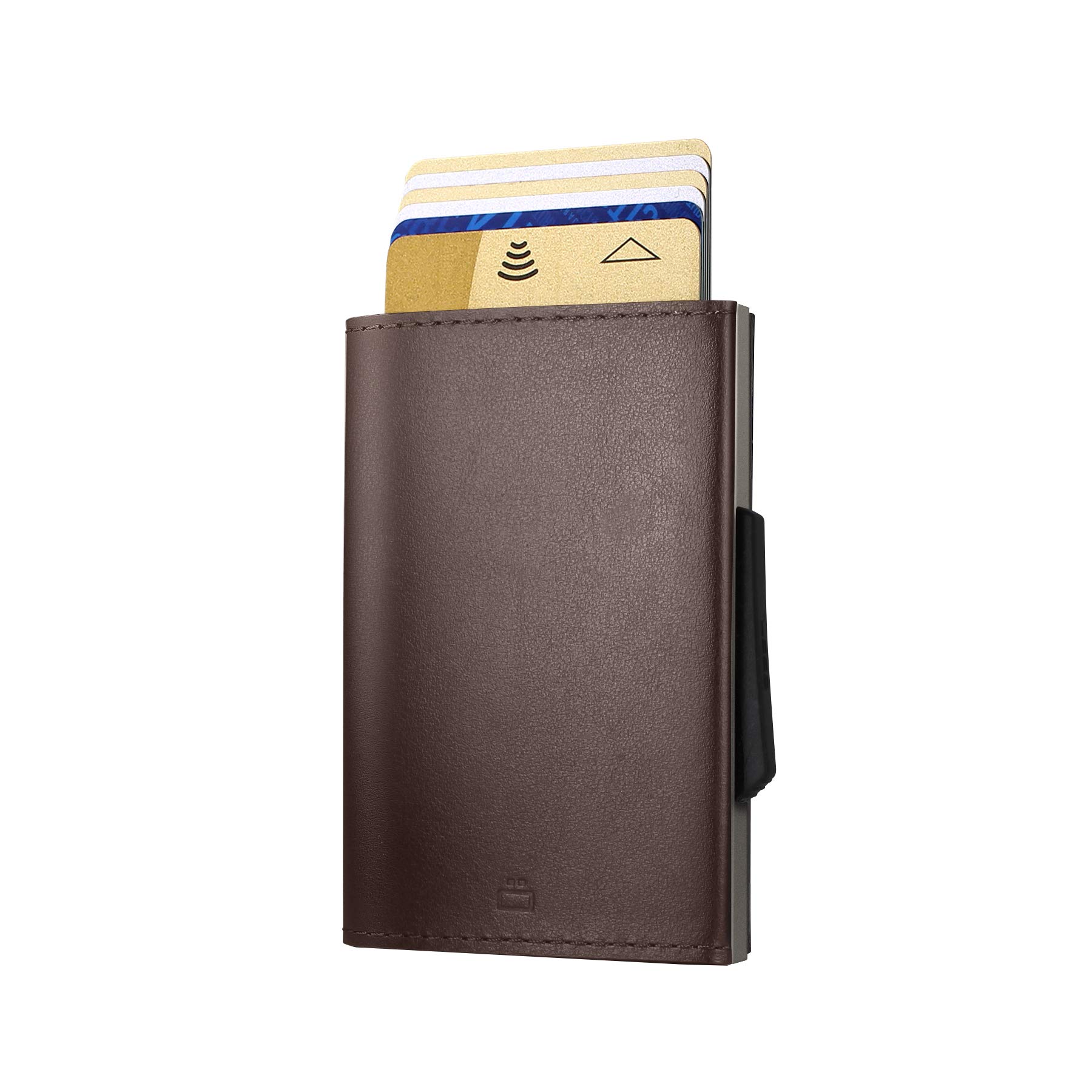 Cascade Slim Wallet by Ögon Designs - Automatic aluminum and leather Wallet - Compact metal RFID blo