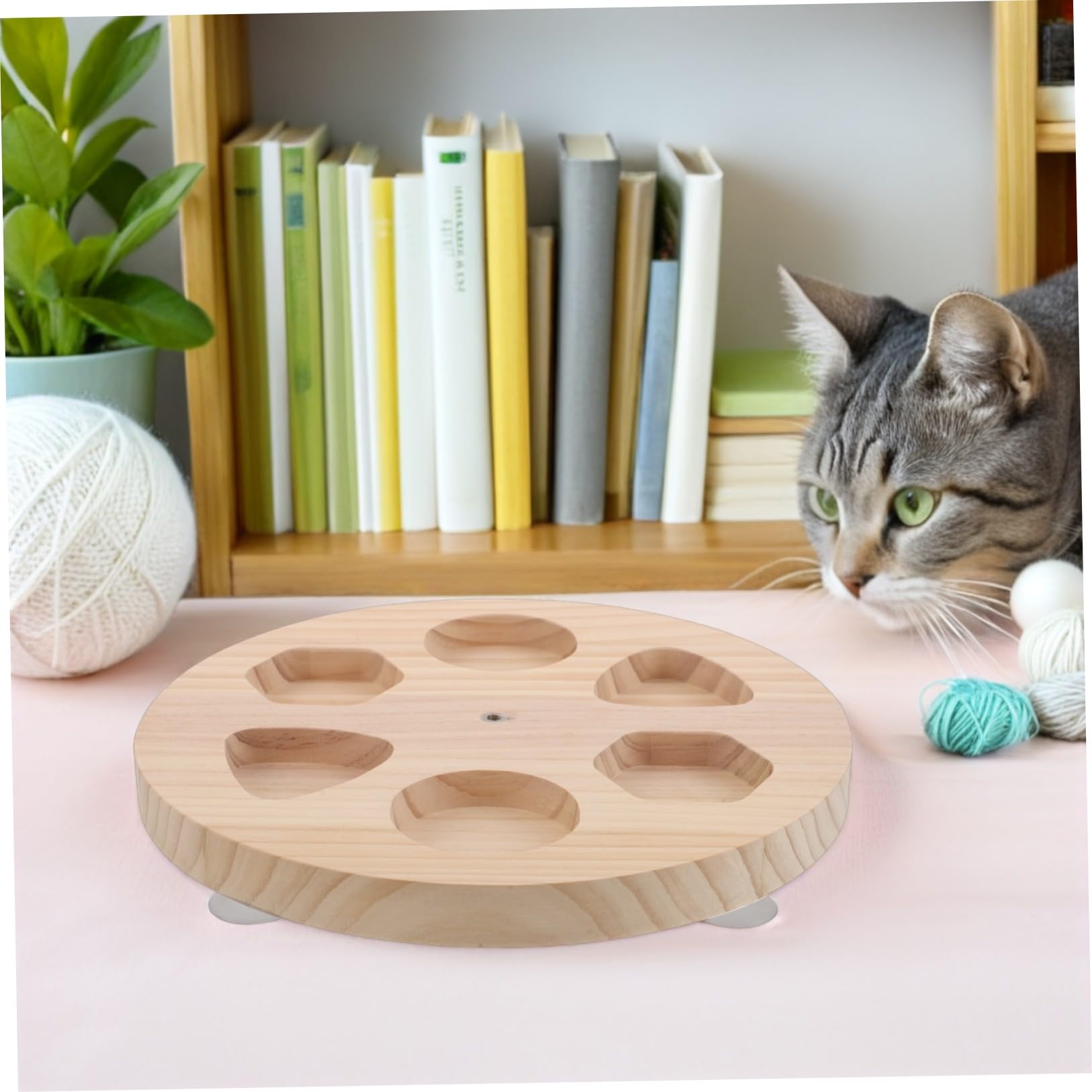SHINEOFI Holz Krallenschleifer für Hunde 29x29x2,8cm mit Drehbarem Leckerlibox zur Sanften Hundepflege und Krallenpflege im Hundetrimmen und Haustierpflege