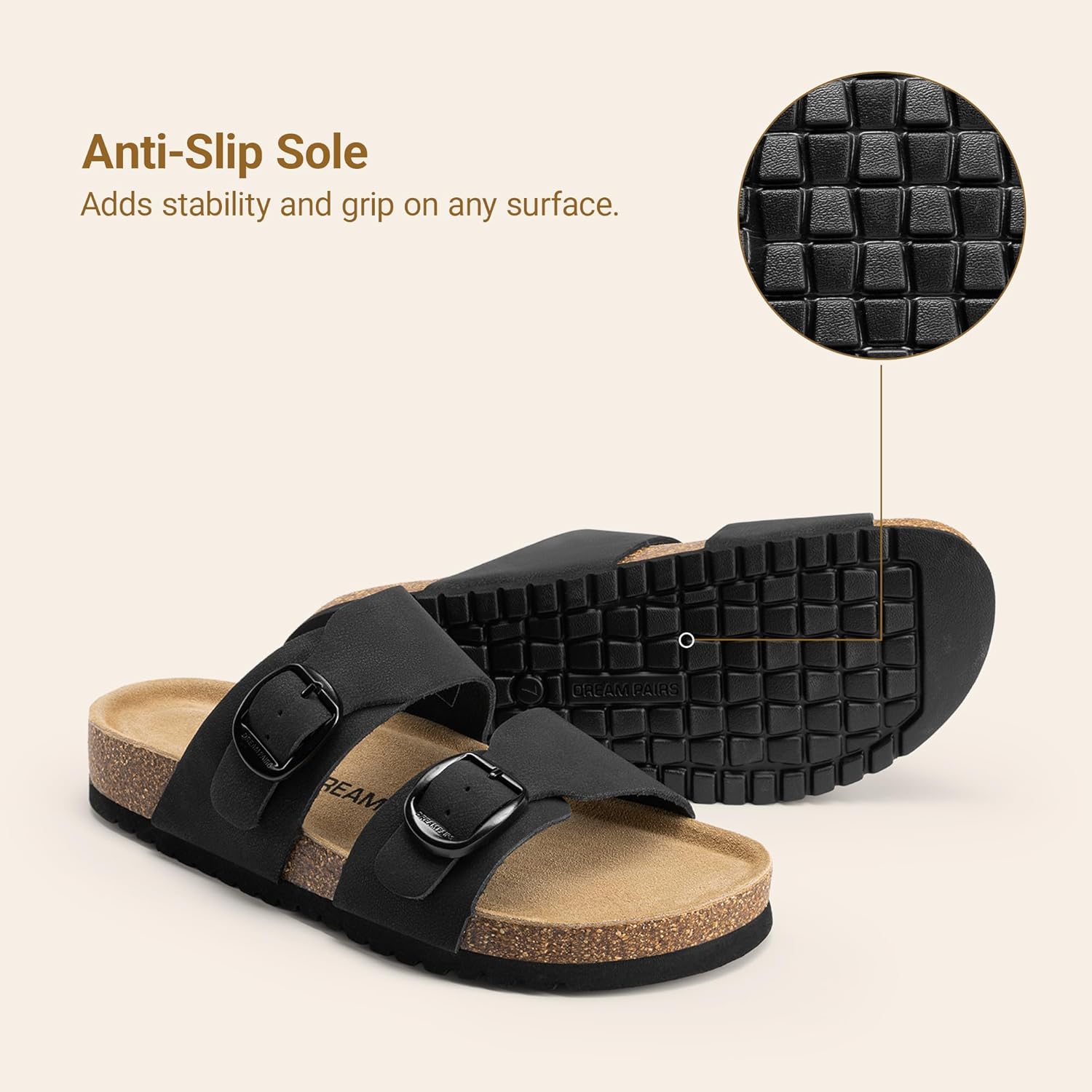 DREAM PAIRS Women's Slides Soft Genuine Footbed Sandals Comfortable Adjustable Double Buckle Slip-on Flat Sandals with Arch Support Frame Dual Slippers for Summer Footwear - Image 7