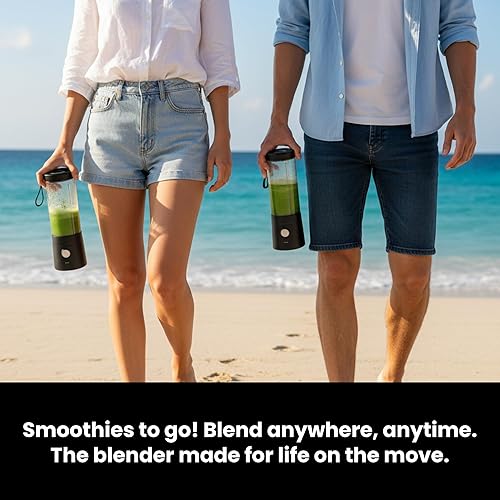 Miniatura 8 de Licuadora portátil para batidos – Mini licuadora personal de 16 onzas, USB-C recargable y autolimpiante, color negro