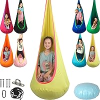 Vista 10 de Asiento de Columpio Tipo Cápsula para Niños, Máximo 300 Libras, Silla Columpio Sensorial para Niños para Interiores y Exteriores, Silla Hamaca