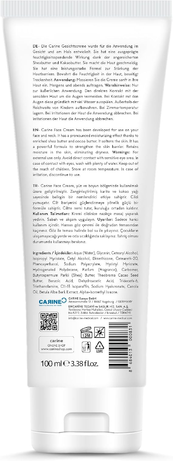 CARINE Yüz & Boyun Bakım Kremi 100 ml | Nemlendirici & Besleyici Formül | Günlük Cilt Bakımı