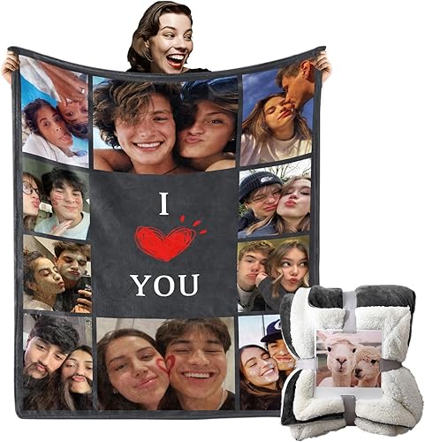 DayOfShe Manta gruesa de forro polar Sherpa de invierno personalizada para esposa, marido, manta de fotos personalizada para parejas, regalos para
