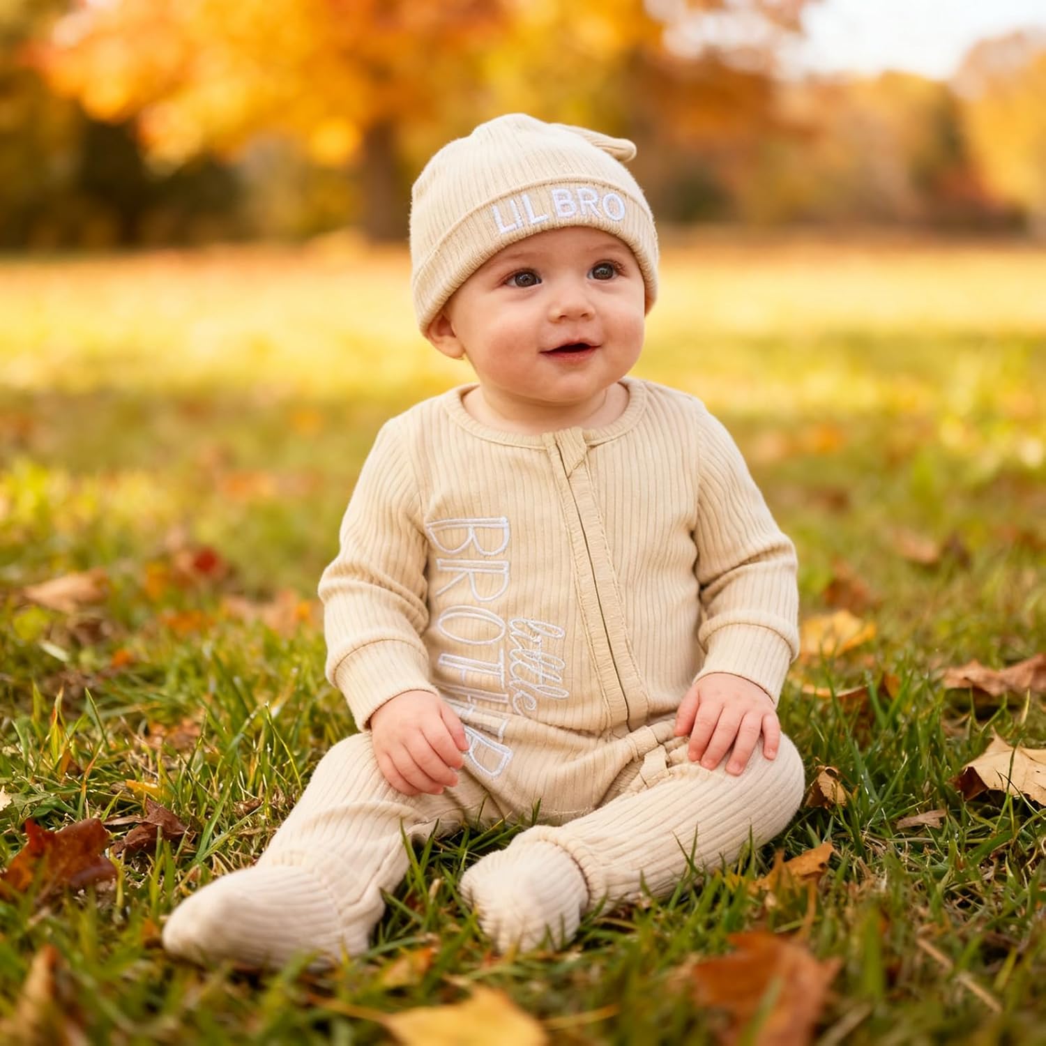 Newborn Baby Boy Outfits Zippered Romper Letter Embroidered Coming Home Jumpsuit with Hat Mittens - Image 6