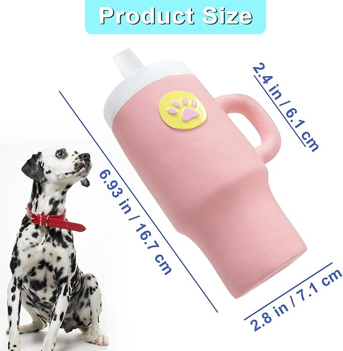 Juguete para perro de goma con chirrido, forma de vaso y asa miniatura 2